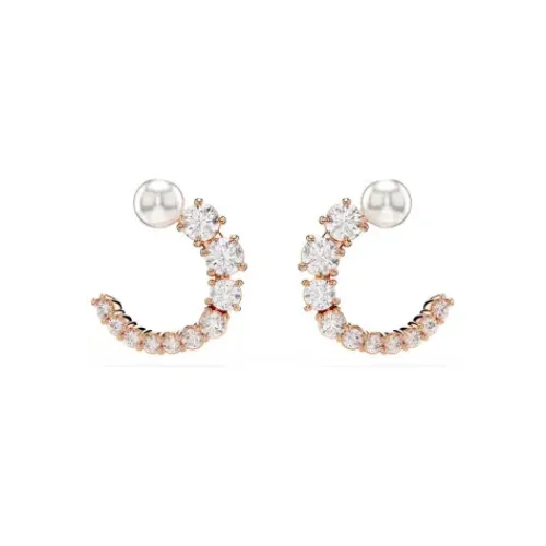 Swarovski Ohrringe-Matrix Kreolen Kristallperle Rundschliff Weiss Roségold - 5692264