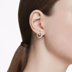 Swarovski Ohrringe-Matrix Kreolen Kristallperle Rundschliff Weiss Roségold - 5692264