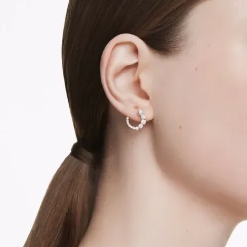 Swarovski Ohrringe-Matrix Kreolen Kristallperle Rundschliff Weiss Roségold - 5692264