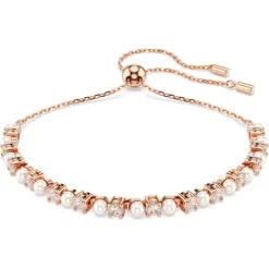 Swarovski Armbänder-Matrix Tennis Armband Kristallperle Rundschliffe Weiss Roségold Legierungsschicht - 5729506