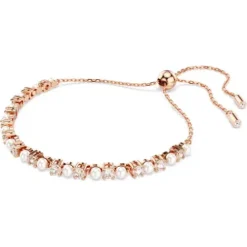 Swarovski Armbänder-Matrix Tennis Armband Kristallperle Rundschliffe Weiss Roségold Legierungsschicht - 5729506