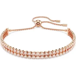 Swarovski Armbänder-Matrix Tennis Armband Rundschliff Weiss Roségold - 5677823