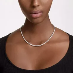 Swarovski Halsketten-Matrix Tennis Halskette Rundschliff Klein Weiss