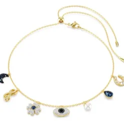 Swarovski Halsketten-Symbolica Halsband Mond Unendlichkeitssymbol Glücksklee Augensymbol und Hufeisen Blau Gold - 5692164