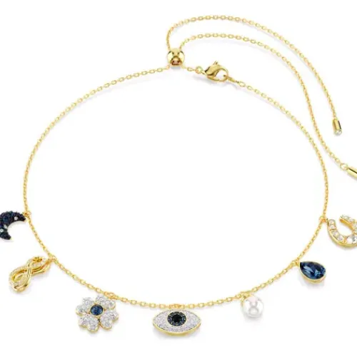 Swarovski Halsketten-Symbolica Halsband Mond Unendlichkeitssymbol Glücksklee Augensymbol und Hufeisen Blau Gold - 5692164