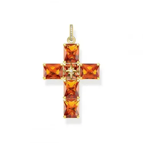Thomas Sabo Anhänger-Anhänger Kreuz Grosse Orange Steine mit Stern - PE880-971-8