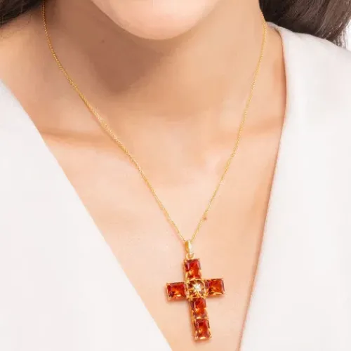 Thomas Sabo Anhänger-Anhänger Kreuz Grosse Orange Steine mit Stern - PE880-971-8
