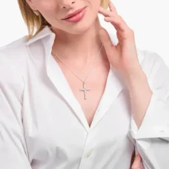 Thomas Sabo (Kette mit) Kreuz-Anhänger Kreuz mit weissen Steinen Silber - PE939-051-14