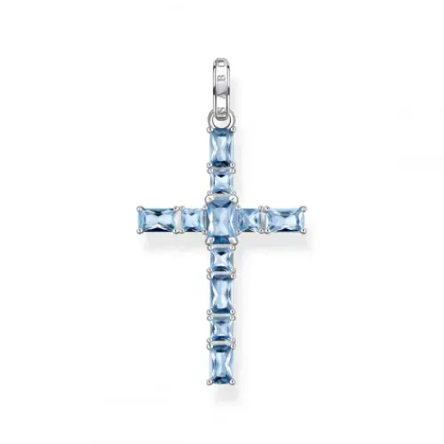 Thomas Sabo (Kette mit) Kreuz-Anhänger Kreuz mit Aqua Steinen Silber - PE939-009-1