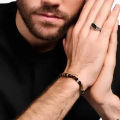 Thomas Sabo Armbänder-Armband mit Schwarzen Onyx Beads und Tigerauge Beads Silber - A2087-507-7