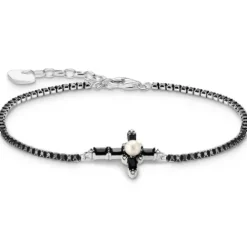 Thomas Sabo (Kette mit) Kreuz-Armband mit schwarzen Steinen Kreuz Cross Romance Silber - A2173-167-11-L19V