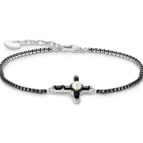 Thomas Sabo (Kette mit) Kreuz-Armband mit schwarzen Steinen Kreuz Cross Romance Silber - A2173-167-11-L19V