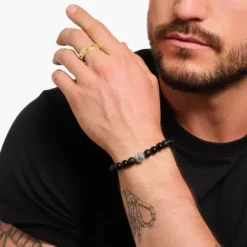 Thomas Sabo Ringe-Bandring mit schwarzen Steinen und Muster vergoldet - TR2455-414-39