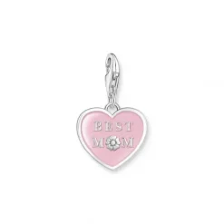 Thomas Sabo (Kette mit) Herz-Charm-Anhänger Pinkes Herz mit Best Mom Silber - 2021-007-9