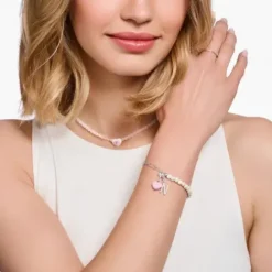 Thomas Sabo (Kette mit) Herz-Charm-Anhänger Pinkes Herz Silber - 1993-007-9