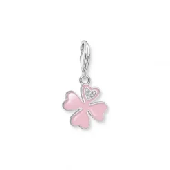 Thomas Sabo (Kette mit) Herz-Charm-Anhänger Pinkes Kleeblatt mit Weissen Steinen Silber - 2022-041-9