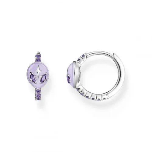 Thomas Sabo Ohrringe-Creole Alienkopf mit Kaltemaille und violetten Steinen Silber - CR721-041-13