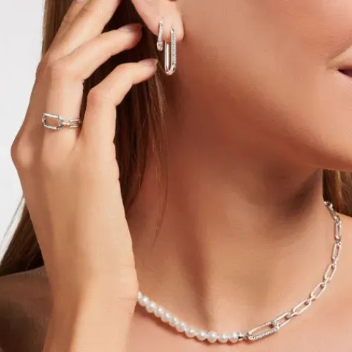 Thomas Sabo Ohrringe-Creolen Ankerelement mit weissen Steinen Silber - CR674-643-14