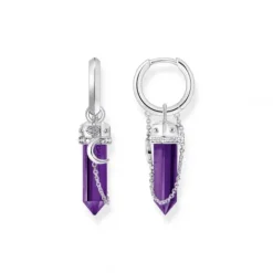 Thomas Sabo Ohrringe-Creolen mit Anhänger mit imitiertem Amethyst Silber geschwärzt - CR722-643-13