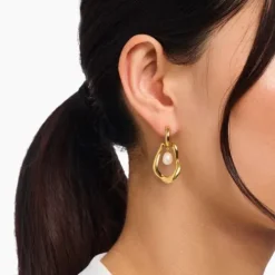 Thomas Sabo Ohrringe-Creolen mit Perlen Anhänger Natural Beauty vergoldet - H2321-430-14