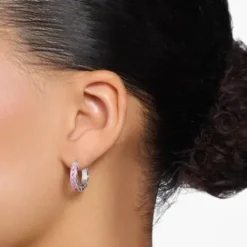 Thomas Sabo Ohrringe-Creolen mit Pinken Steinen Pavé Silber - CR668-051-9