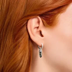 Thomas Sabo Ohrringe-Einzel Creole mit goldblauem Onyx-Anhänger Silber geschwärzt - CR724-950-1