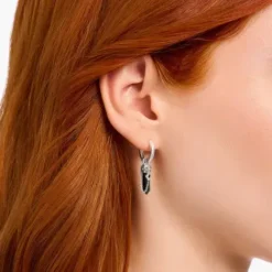 Thomas Sabo Ohrringe-Einzel Creole mit Onyx-Anhänger und Kette Silber geschwärzt - CR724-641-11