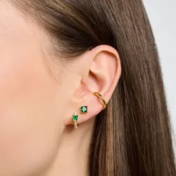 Thomas Sabo Ohrringe-Einzel Creole Grüner Stein mit Weissen Steinen Gold - CR691-971-7