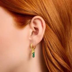 Thomas Sabo Ohrringe-Einzel Creole mit grünem Malachit-Anhänger vergoldet - CR724-414-6