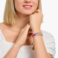 Thomas Sabo Armbänder-Gewebtes Armband mit Sonne Palme und Kaktus in Gold Pink und Grün - ACC0046-302-7-L24V