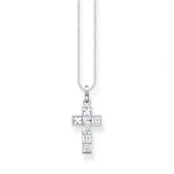 Thomas Sabo (Kette mit) Kreuz-Halskette Kreuz mit Weissen Steinen Silber - KE2166-051-14-L45V