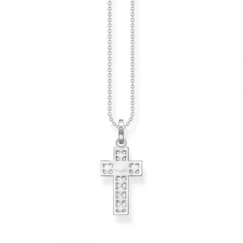 Thomas Sabo (Kette mit) Kreuz-Halskette Kreuz mit Weissen Steinen Silber - KE2166-051-14-L45V