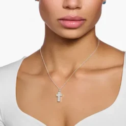 Thomas Sabo (Kette mit) Kreuz-Halskette Kreuz mit Weissen Steinen Silber - KE2166-051-14-L45V