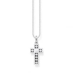 Thomas Sabo (Kette mit) Kreuz-Halskette Kreuz mit Schwarzen Steinen Silber - KE2166-643-11-L45V