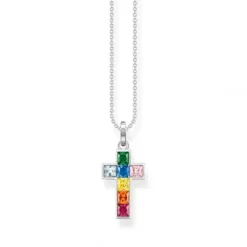 Thomas Sabo (Kette mit) Kreuz-Halskette Kreuz mit Bunten Steinen Silber - KE2166-477-7-L45V