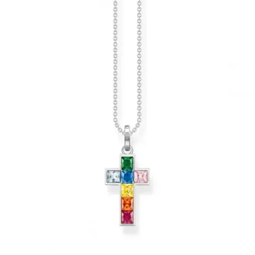 Thomas Sabo (Kette mit) Kreuz-Halskette Kreuz mit Bunten Steinen Silber - KE2166-477-7-L45V