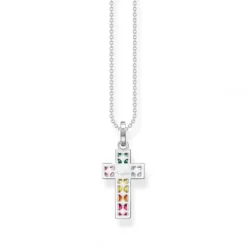 Thomas Sabo (Kette mit) Kreuz-Halskette Kreuz mit Bunten Steinen Silber - KE2166-477-7-L45V