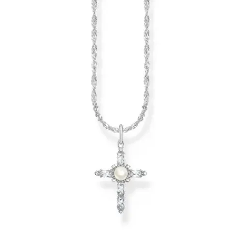 Thomas Sabo (Kette mit) Kreuz-Halskette mit weissem Kreuzanhänger Cross Romance Silber - KE2296-167-14-L45V