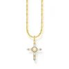 Thomas Sabo (Kette mit) Kreuz-Halskette mit weissem Kreuzanhänger Cross Romance vergoldet - KE2296-445-14-L45V