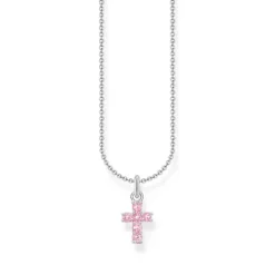Thomas Sabo (Kette mit) Kreuz-Halskette mit rosafarbenem Kreuz Anhänger Silber - KE2226-051-9-L45V