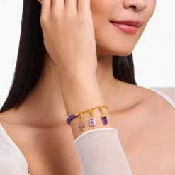 Thomas Sabo Armbänder-Member Charm Armband mit Gliedern und imitiertem Amethyst vergoldet - A2130-427-13