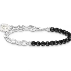 Thomas Sabo Armbänder-Member Charm Armband mit Schwarzen Obsidian Beads und Charmista Coin Silber - A2128-148-11