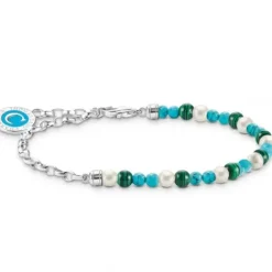 Thomas Sabo Armbänder-Member Charm Armband mit Weissen Perlen Malachit und Charmista Coin Silber - A2130-158-7
