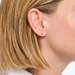 Thomas Sabo (Kette mit) Herz-Ohrstecker mit pinkfarbenem Stein in Herzform Silber - H2306-051-9