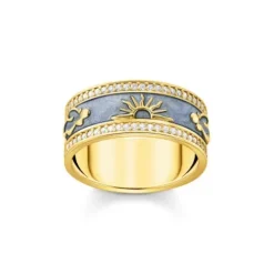 Thomas Sabo Ringe-Ring blau mit kosmischen Symbolen vergoldet - TR2450-565-1