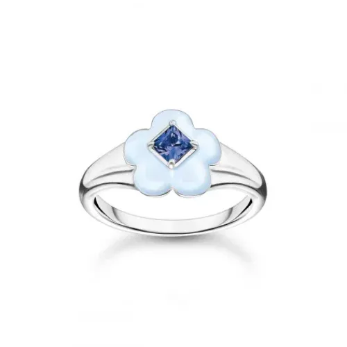 Thomas Sabo Ringe-Ring Blume mit Blauem Stein Silber - TR2433-496-1