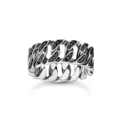 Thomas Sabo Ringe-Ring Kettenglieder schwarze Steine breit Silber - TR2501-643-11
