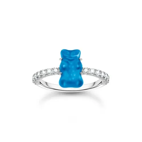 Thomas Sabo Ringe-Ring mit blauem Mini-Goldbären und Steinen Silber - TR2459-052-1