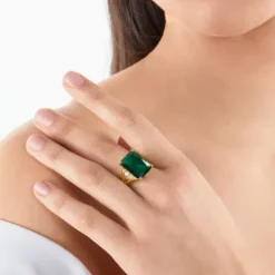 Thomas Sabo Ringe-Ring mit Grünen und Weissen Steinen Vergoldet - TR2339-971-6