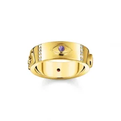 Thomas Sabo Ringe-Ring mit kosmischen Symbolen und bunten Steinen vergoldet - TR2439-995-7